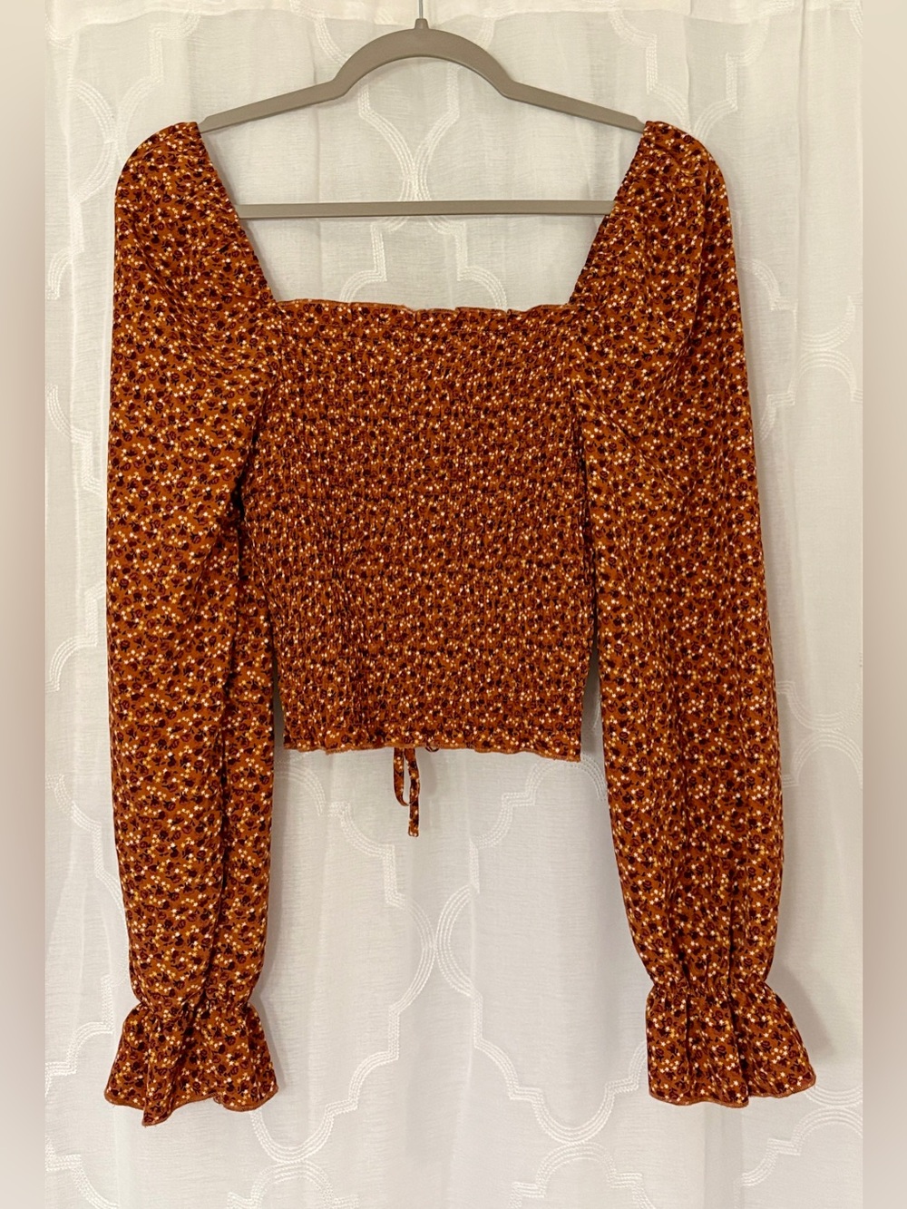 Hesperus Small Rust Floral Ruched Puff Sleeve Crop Top - Picture 9 of 9